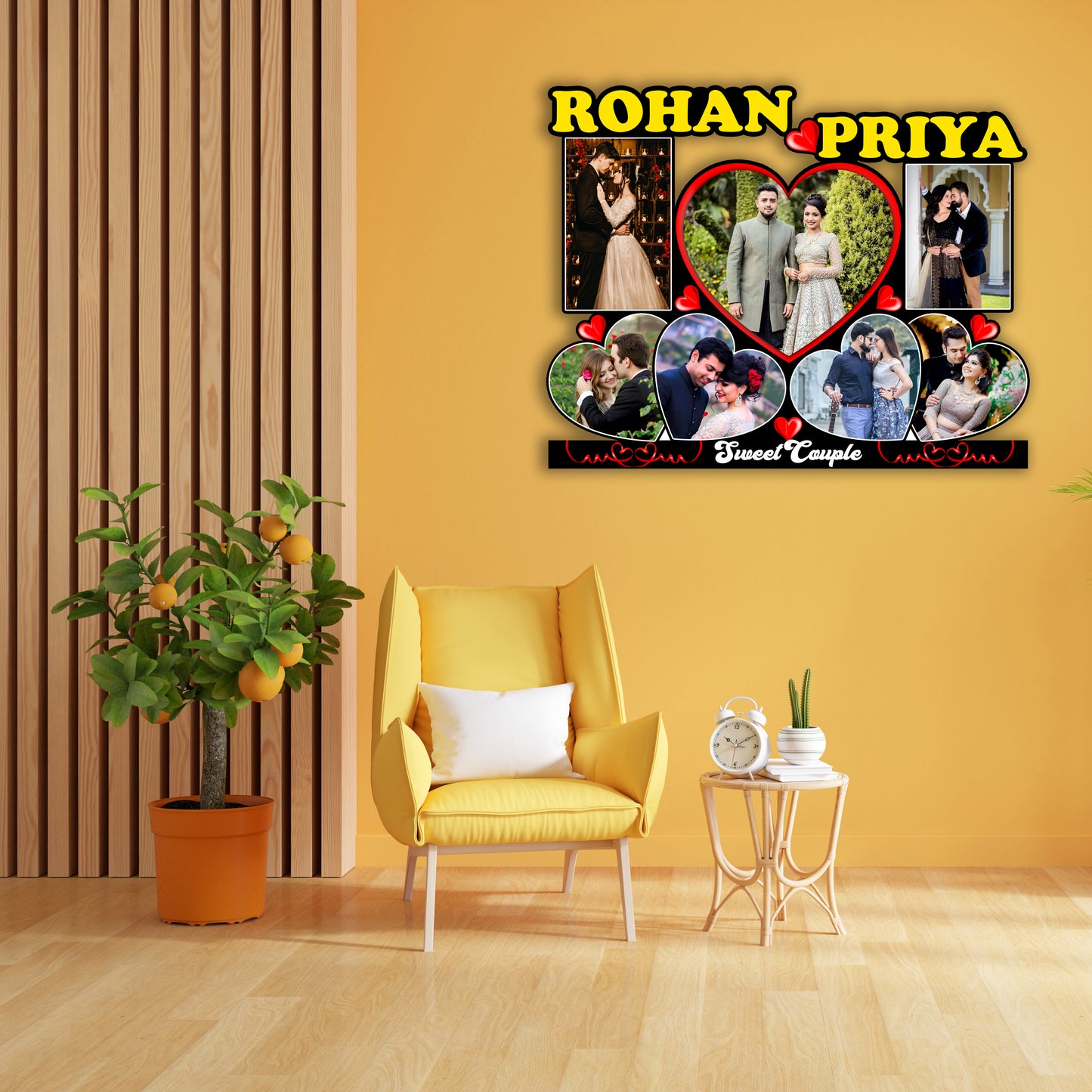 Customized Couple Name Photo Frame Home Decorations (Brown)