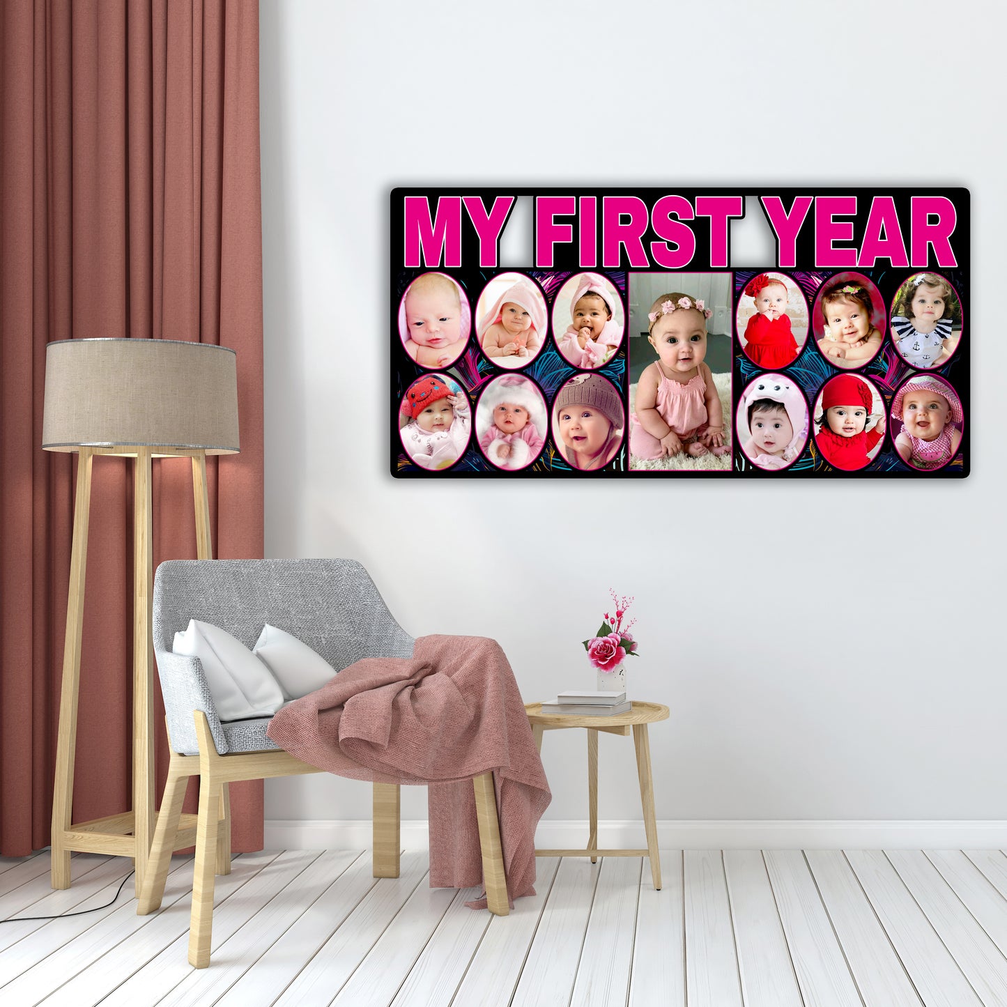 Customized My First Year Baby Collage Photo Frame with Letter