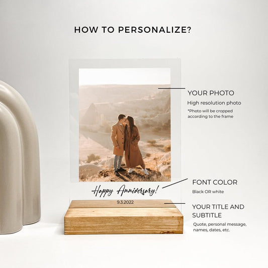 Customised Acrylic Photo Stand with Text Plaque