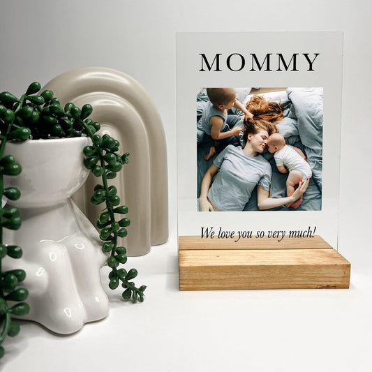 Acrylic Personalised Photo with Pinewood Stand | Gift for Couple