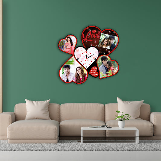 Customized Heart Shape Photo Frame with Clock for Anniversary