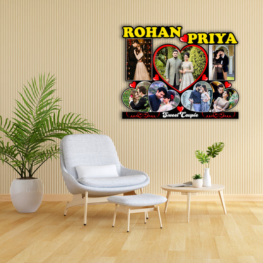 Customized Couple Name Photo Frame Home Decorations (Brown)